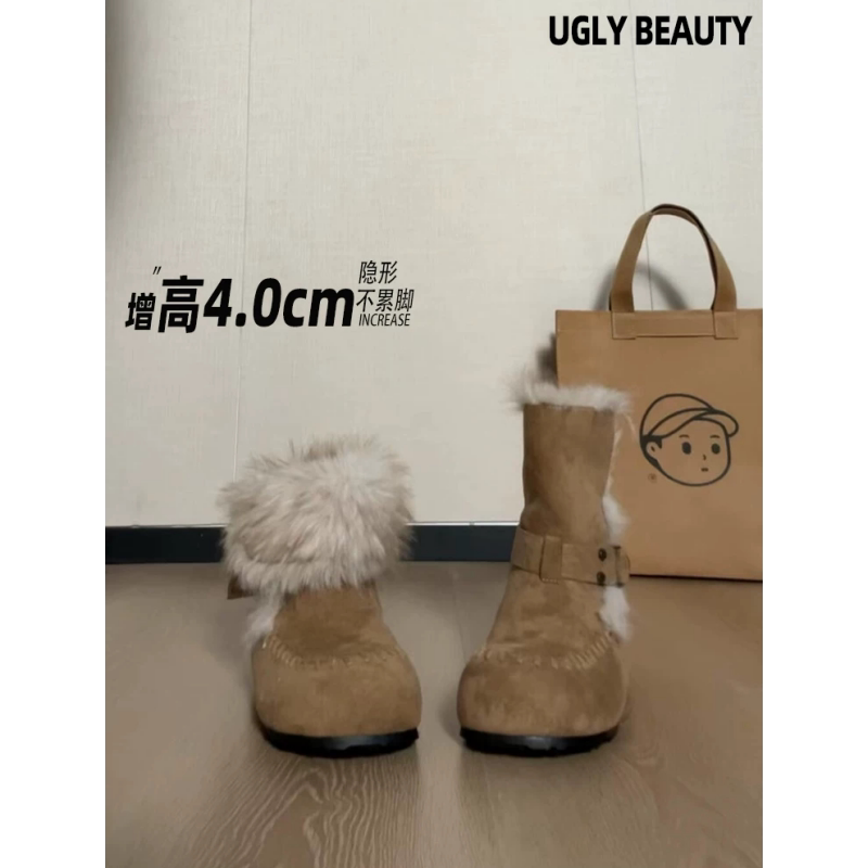 内增高厚底两穿加绒雪地短靴女