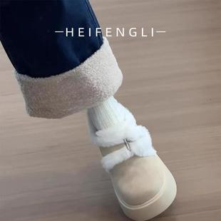 增高保暖雪地靴加绒毛毛棉鞋 新款 女2025冬季 小个子松糕厚底勃肯鞋