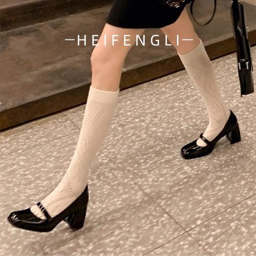 玛丽珍法式粗跟复古高跟鞋小个子