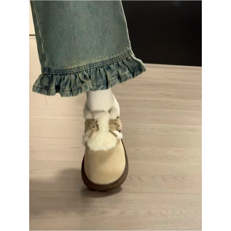 韩版皮毛一体加绒防滑保暖毛毛鞋女冬季厚底勃肯鞋小个子百搭棉鞋