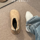 小个子厚底增高勃肯短靴女款 2025秋冬新款 复古圆头百搭绒面马丁靴