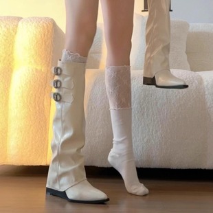 白色靴子女2025新款秋冬季巨好看长筒靴堆堆骑士裤管靴尖头高跟靴