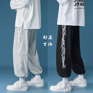 A432-1-R2 P45 控68 秋季侧边印花宽松直筒运动卫裤男图片