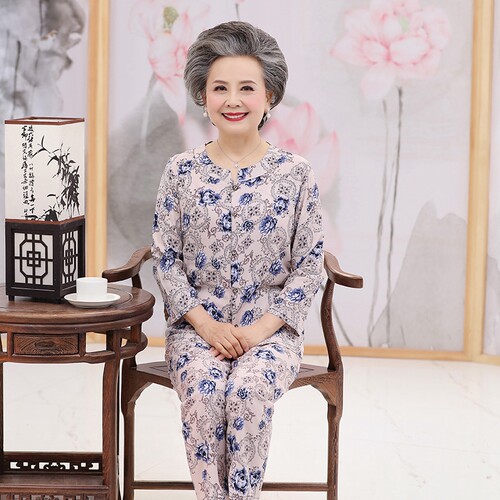 夏装两件套开衫中老年人妈妈长袖