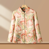 中式 保暖印花妈妈加厚立领盘扣棉服 时尚 国风棉衣新款 外套棉袄冬季