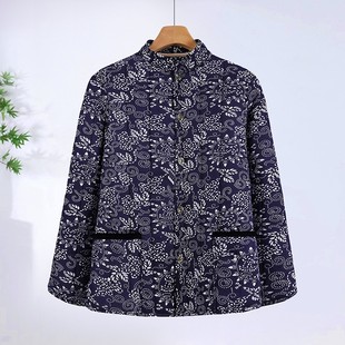 妈妈装 加绒护腰碎花小棉袄中老年女轻薄内胆棉衣奶奶保暖棉服 冬季