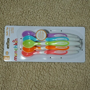 现货美国Munchkin麦肯奇婴儿宝宝彩色长柄软头勺/感温勺（拆单 ）