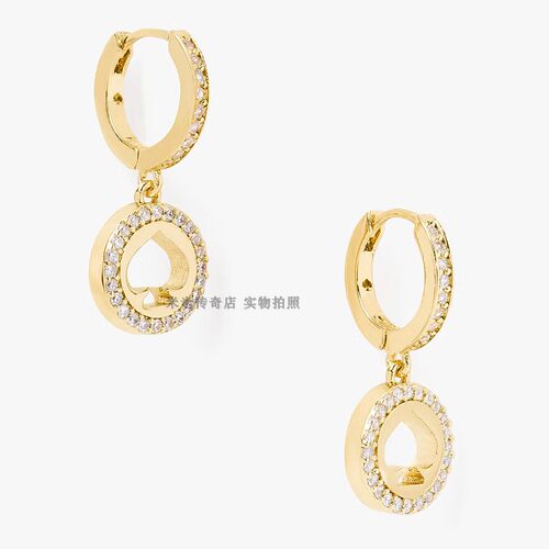 欧美小众设计KS圆盘镂空桃心耳环Spot The Spade Pave Huggies