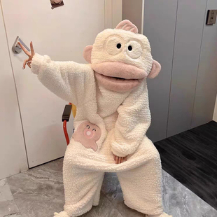 丑鱼睡衣儿童连体冬季大童抽象奇葩搞怪女童小丑鱼睡袍男童中学生