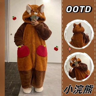 可爱小浣熊睡衣秋冬季新款加厚加绒睡袍情侣珊瑚绒男女熊猫家居服