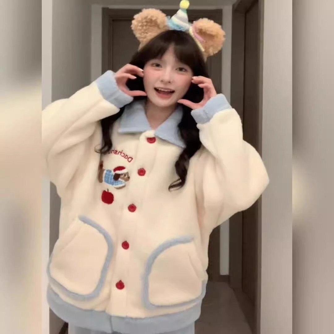 腊肠狗套装睡衣女秋冬季珊瑚绒法兰绒加绒加厚家居服小狗狗可外穿图片