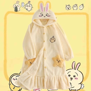 乌萨奇睡衣女秋冬季可爱珊瑚绒吉伊卡哇chiikawa睡袍男加厚家居服