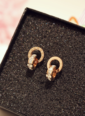 字母个性韩国小众网红简约几何新款潮圈圈钛钢玫瑰金耳钉女耳环