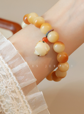 天然白菩提子炭烧兔子手串