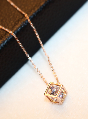 韩国时尚方块盒子水晶网红女链短链吊坠简约ins项链轻奢小众