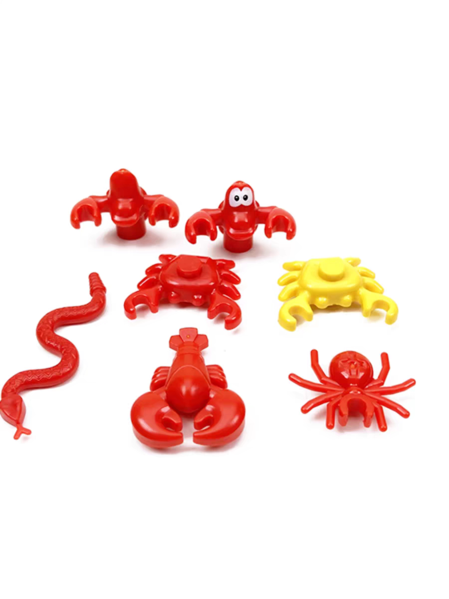 兼容乐高小颗粒积木海水场景小鱼 龙虾螃蟹 海鲜食物动物配件模型