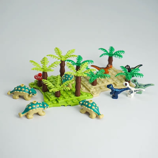 小颗粒恐龙积木甲龙宝宝场景动物园林场景摆件装饰益智拼装玩具