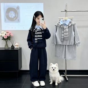 女童春装休闲套装2026新款韩版洋气披肩卫衣两件套
