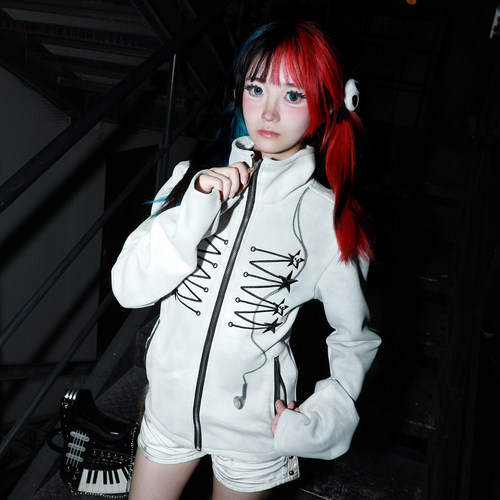 Rogic#银灰乐章#音符绑带短款外套亚文化宫廷风立领男女款卫衣秋