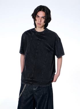 ROGIC逻辑重工扎染水洗短袖T恤男纯棉设计感异位分割cleanfit上衣