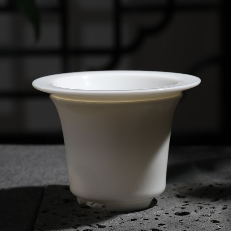 玉瓷茶漏白网布茶滤纯白瓷带底座功夫茶具配件茶隔过滤泡茶器滤网
