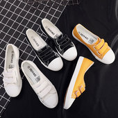 女百搭平底休闲鞋 韩版 低帮防滑白色布鞋 魔术贴小白鞋 女学生板鞋