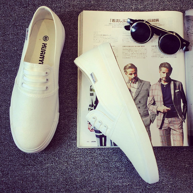帆布鞋男士白色低帮春季新款小白鞋情侣鞋男女布鞋休闲懒人板鞋