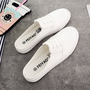 半拖帆布鞋无后跟凉鞋平底孕妇室外懒人凉拖鞋包头女春季时尚外穿