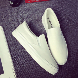 新款 一脚蹬学生小白鞋 纯色男士 增高休闲潮板鞋 厚底帆布鞋 2026春季