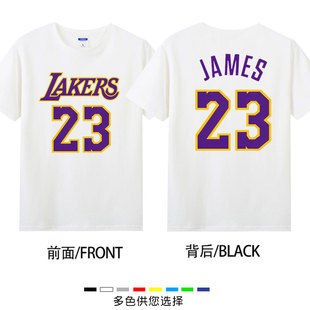 湖人队23号勒布朗詹姆斯球衣T恤短袖男复古圆领运动休闲夏季潮