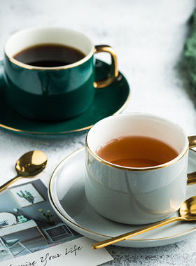 欧式小奢华金边咖啡杯 家用陶瓷杯碟套装 下午茶杯碟勺水杯花茶杯