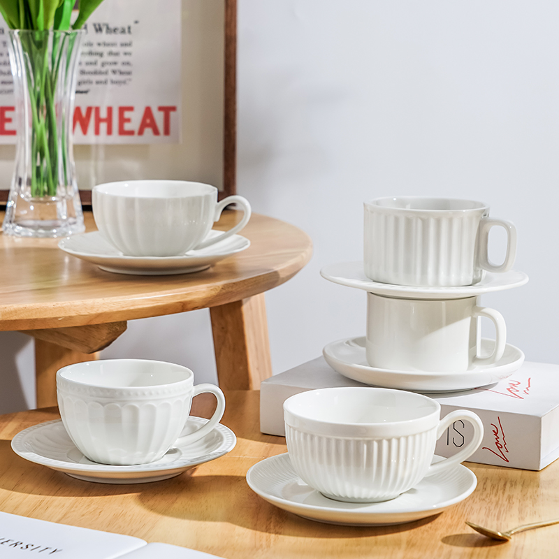简约纯白咖啡杯子套装酒店陶瓷杯