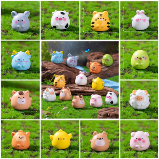 微景观创意手工迷你小动物摆件可爱树脂卡通桌面装饰十二生肖摆设