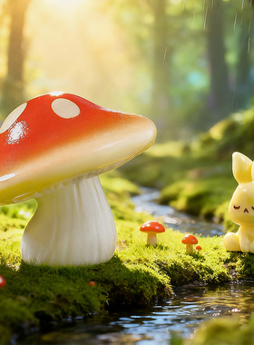 微景观手工树脂蘑菇兔子花盆摆件