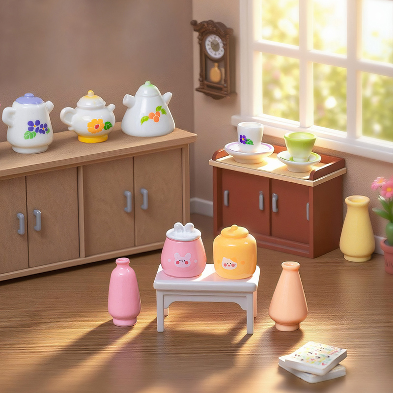 微景观手工创意可爱卡通小茶壶杯子摆件桌面装饰树脂迷你盘子罐子