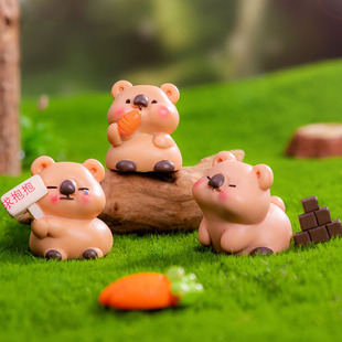 微景观手工造景小动物摆件可爱树脂袋熊创意多肉花盆装饰桌面摆设