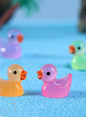 创意七彩夜光鸭子摆件微景观可爱树脂小动物创意手工多肉花盆装饰