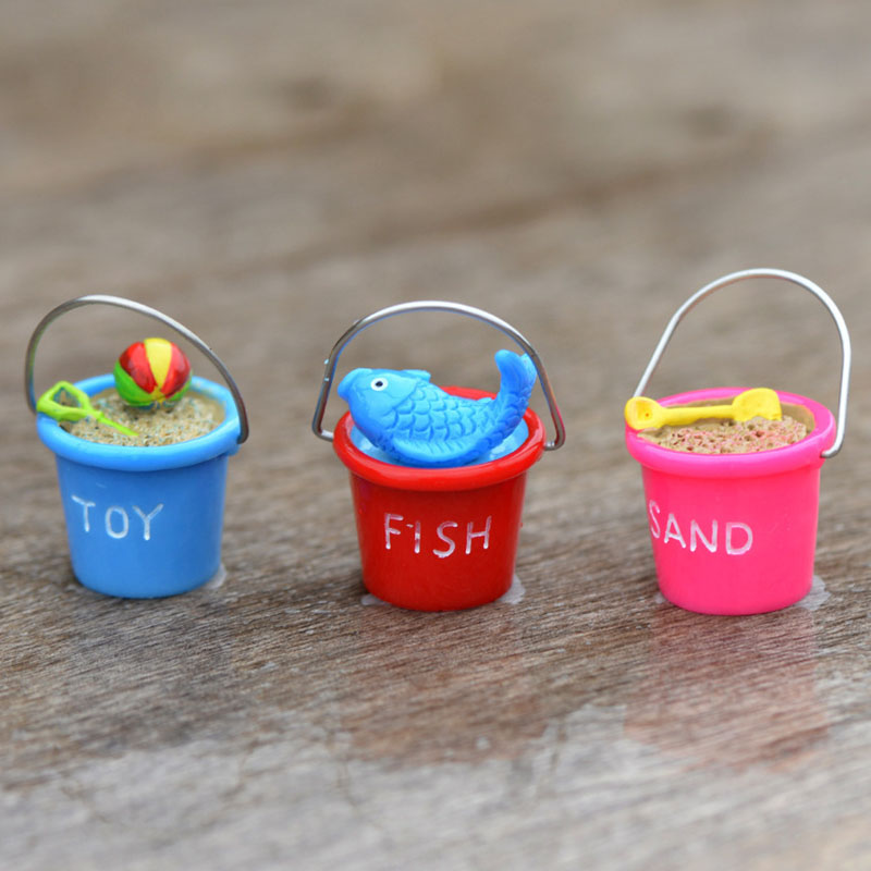 微景观创意沙滩桶海景造景桌面多肉花盆卡通摆件盆树脂小水桶装饰