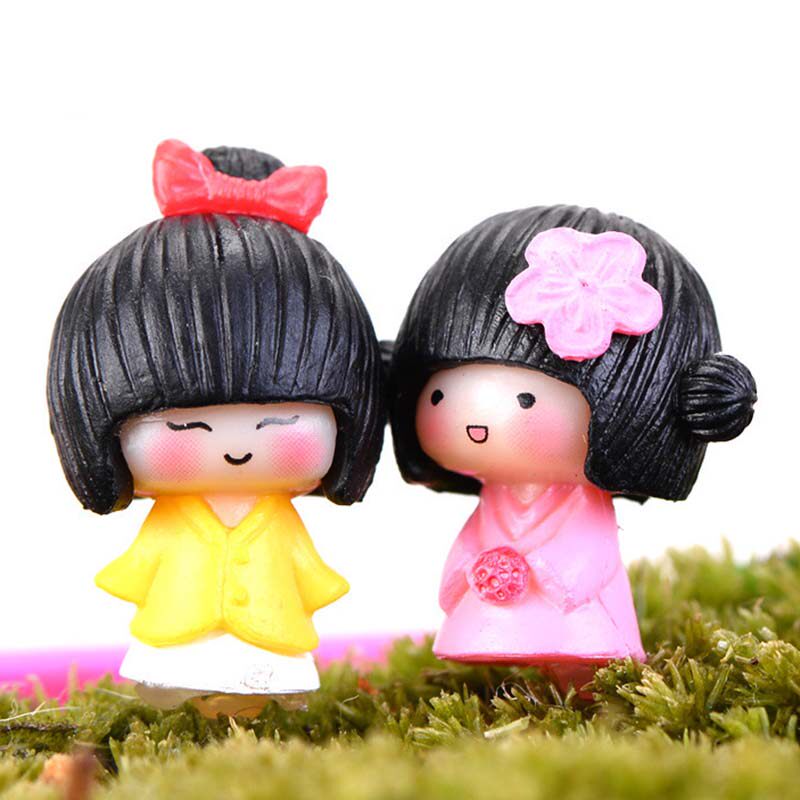 微景观可爱和服女孩卡通迷你小人物模型创意手工造景树脂公仔装饰