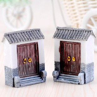 促销微景观手工园艺diy造景装饰树脂卡通门青砖瓦面大门（关门)