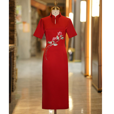 2025新款端喜婆婆婚宴装旗袍年轻结婚妈妈婚礼礼服裙A字裙连衣裙