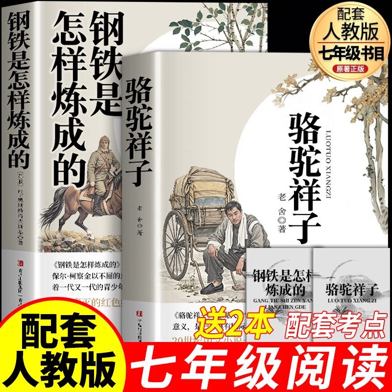 骆驼祥子和钢铁是怎样炼成的七年级下册必读初一必读课外书正版原著配套人教版钢铁是怎么炼成的初中必读名著课外阅读书籍经典文学