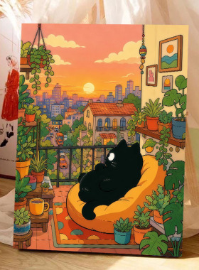 数字油画diy手工填色悠闲时光卡通动漫儿童成人治愈手绘装饰画