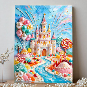 珍珠画DIY糖果城堡有框自粘珍珠装饰画送闺蜜朋友礼物钻石画批发