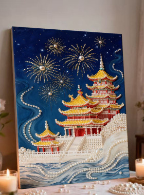珍珠画DIY黄鹤楼系列有框自粘珍珠装饰画送闺蜜礼物钻石画批发