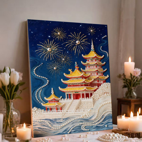 珍珠画DIY黄鹤楼系列有框自粘珍珠装饰画送闺蜜礼物钻石画批发