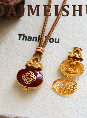 原创新年时尚精致红色滴油锆石貔貅福袋毛衣链轻奢感长项链女