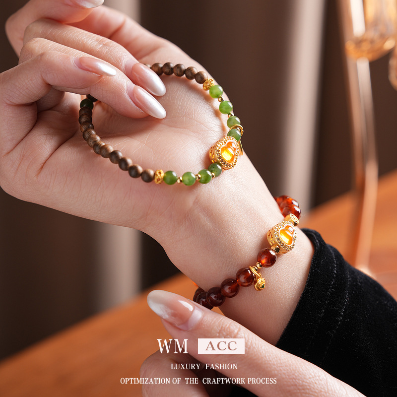 天然橙石榴石碧玉葫芦手链轻奢感复古手串新中式国潮闺蜜手饰