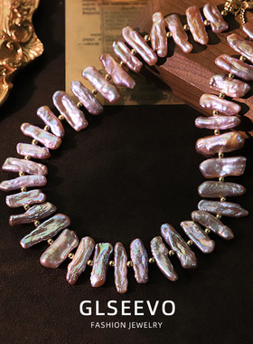 原创设计巴洛克紫色珍珠圆环项链小众百搭脖颈链感轻奢锁骨链