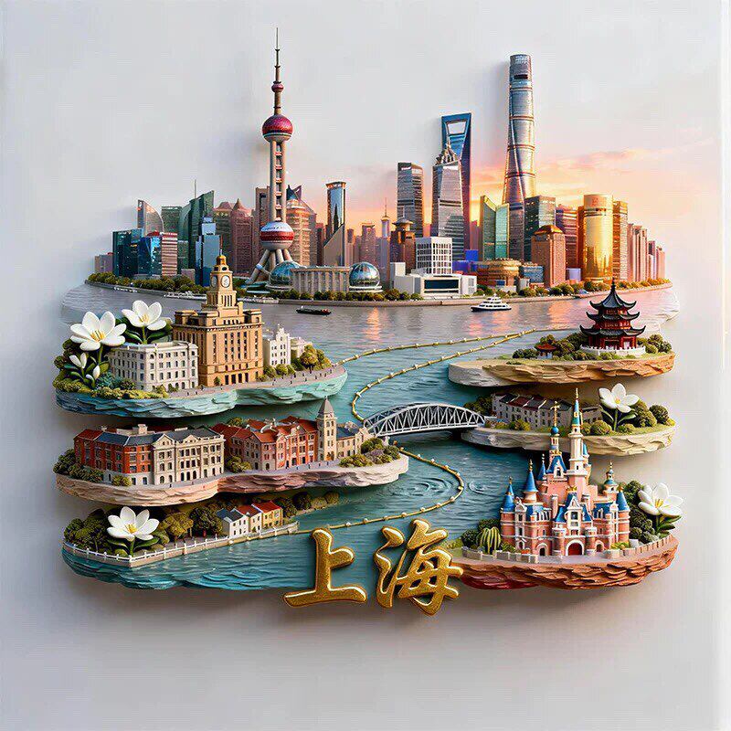 上海文创冰箱贴2026新款金属浮雕磁贴东方明珠旅游纪念品伴手礼物图片